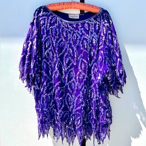 Laurence Kazan Vintage Purple Sequin Patterend Blouse